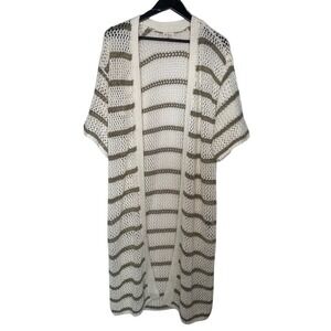 POL Crochet Striped Open Front Long Cardigan Duster Size Small